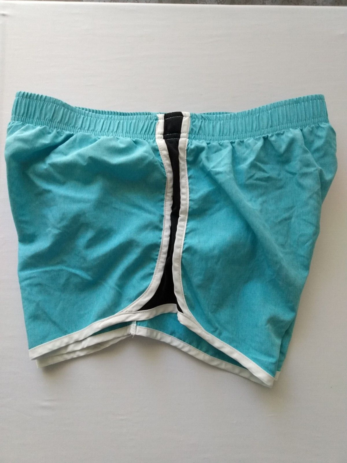 Raya Sun Shorts Women’s Large Track Run Swim Lined Side Stripe Aqua Black