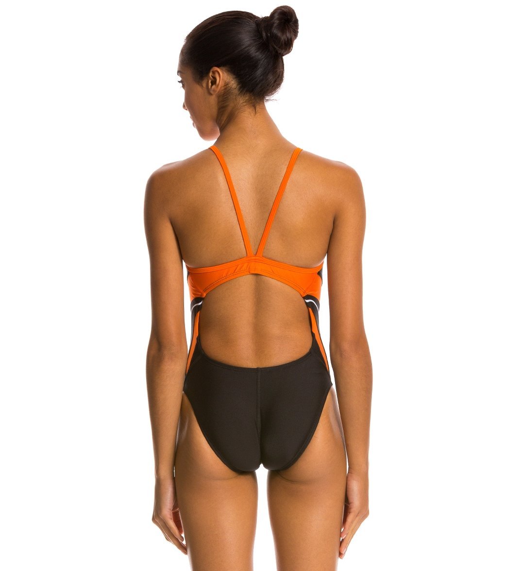 Women’s Speedo Rapid Spliced Energy Back Swimsuit Black/Gold, Black/Orange