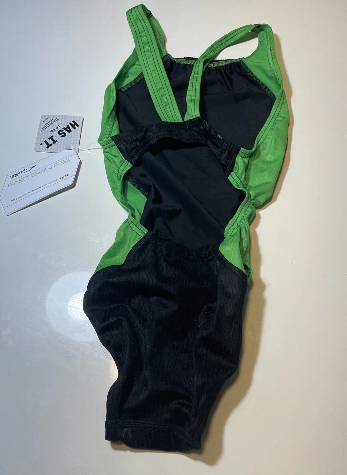 New With Tags FS II Recordbreaker Black/ Green Size 34 Speedo Race Swimsuit