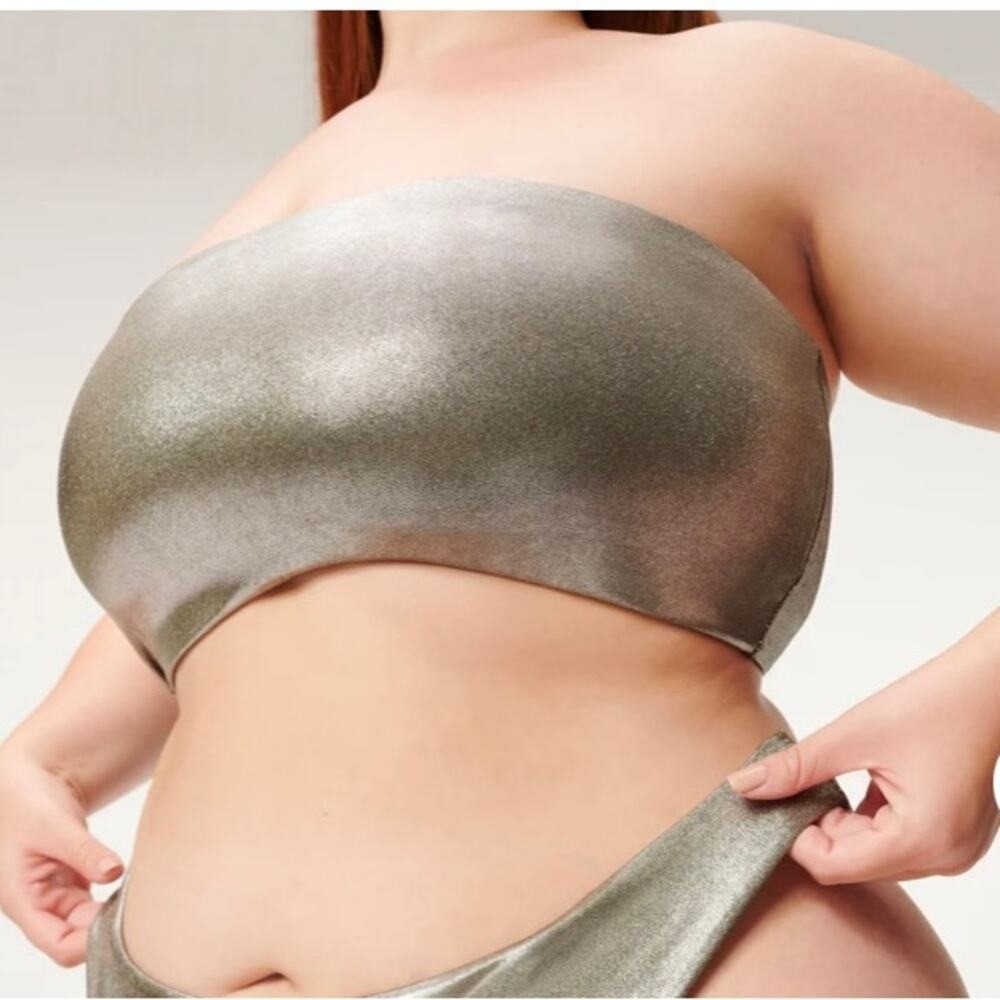 GOOD AMERICAN SWIM Bandeau Top. Stormy Foil. 3X