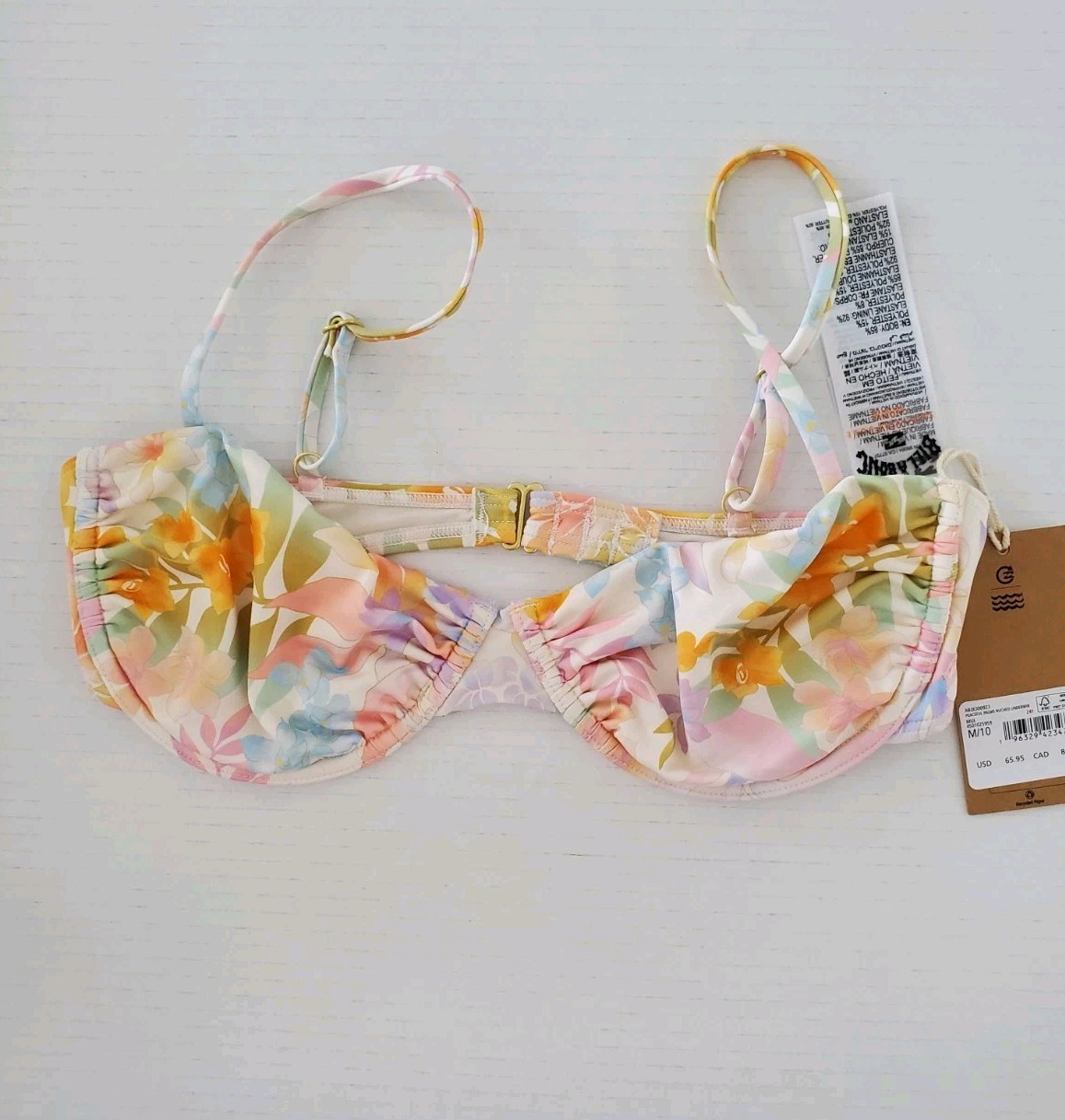 NWT Billabong Peaceful Palms Underwire Bikini Top M 10 Top Only Adjustable Strap