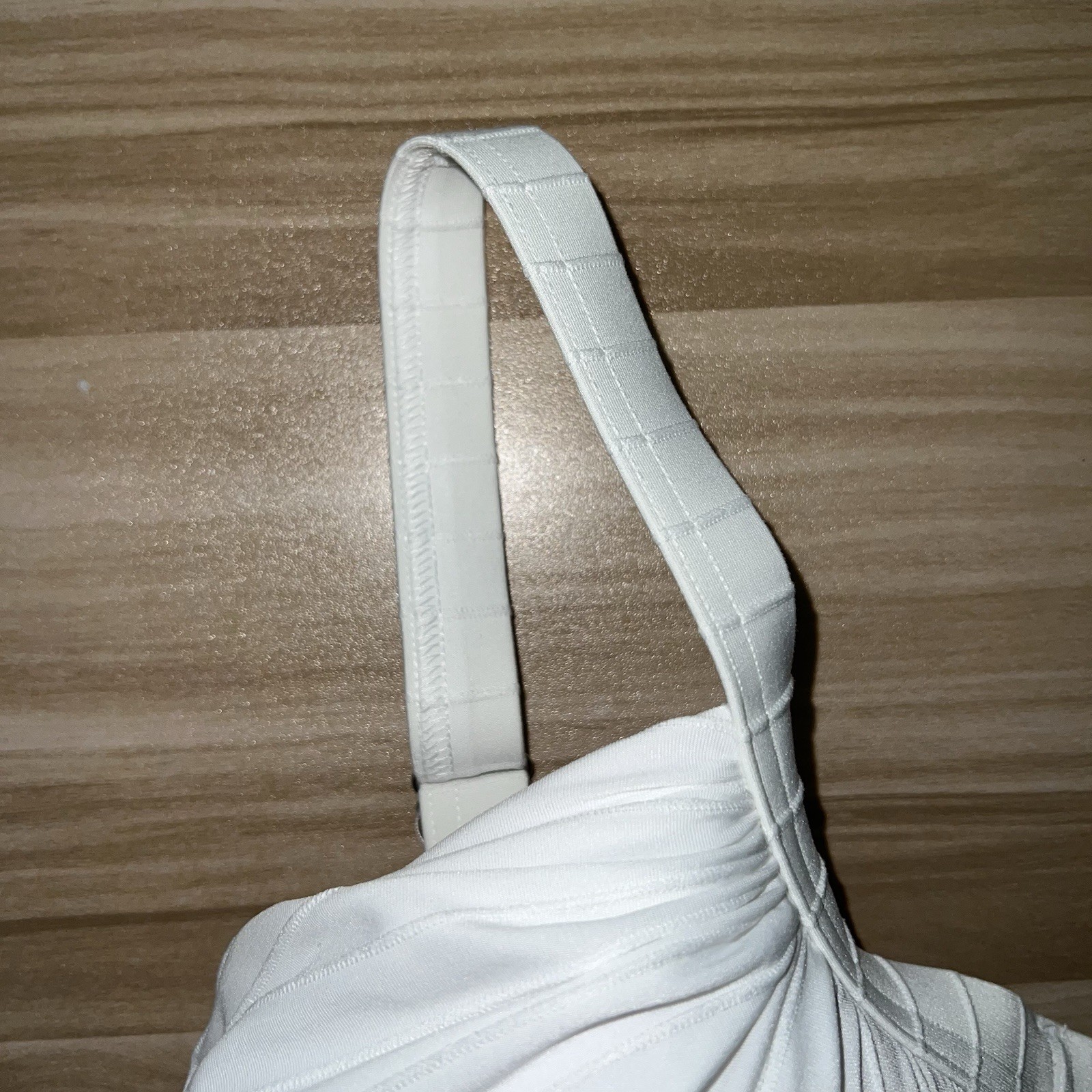 Lands’ End 16W Bikini Swim Top White Underwire Bra Lined Ruched Plus Size