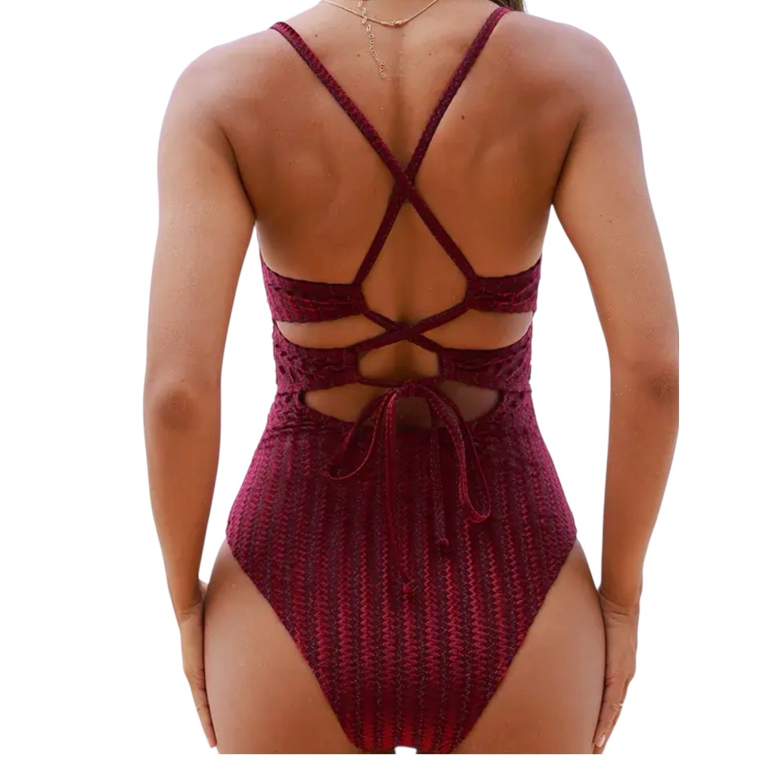 CUPSHE Women’s Red Burnout Crossback Standard Coverage One-Piece – LG – NWT