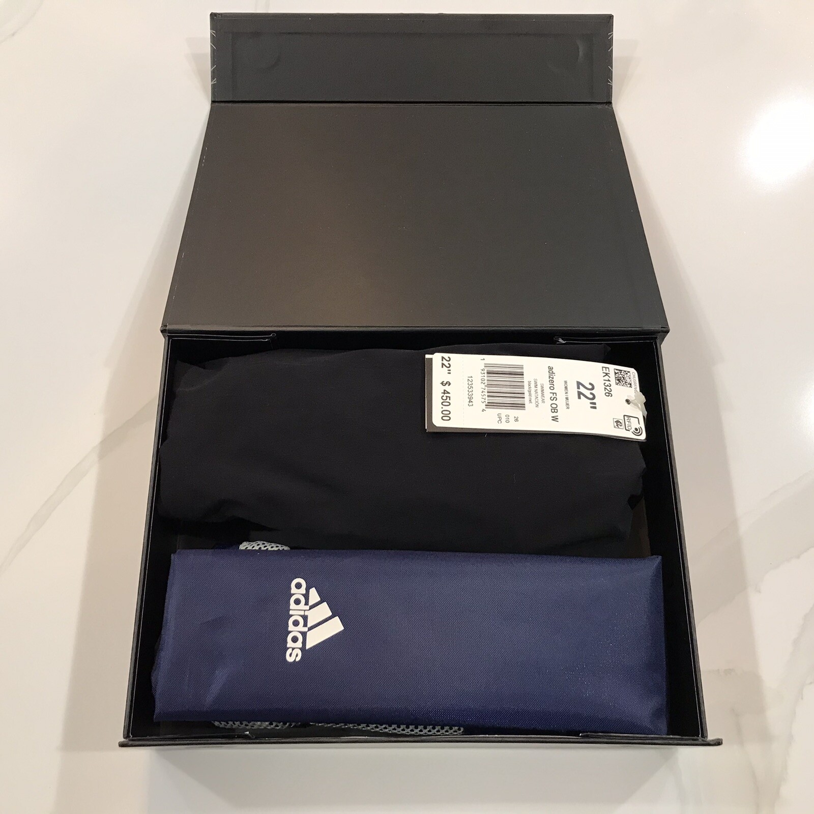NEW Adidas Adizero XX Open-Back Swimsuit – Black/Gold Lining – 22” (EK1326) $450