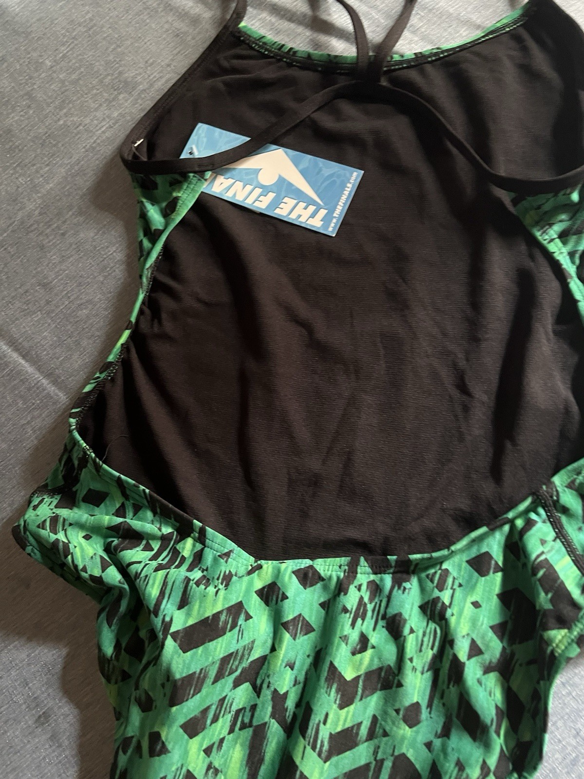 TYR The Finals Swimsuit Size 38L (tall) Green Black Omega Swan Back NEW