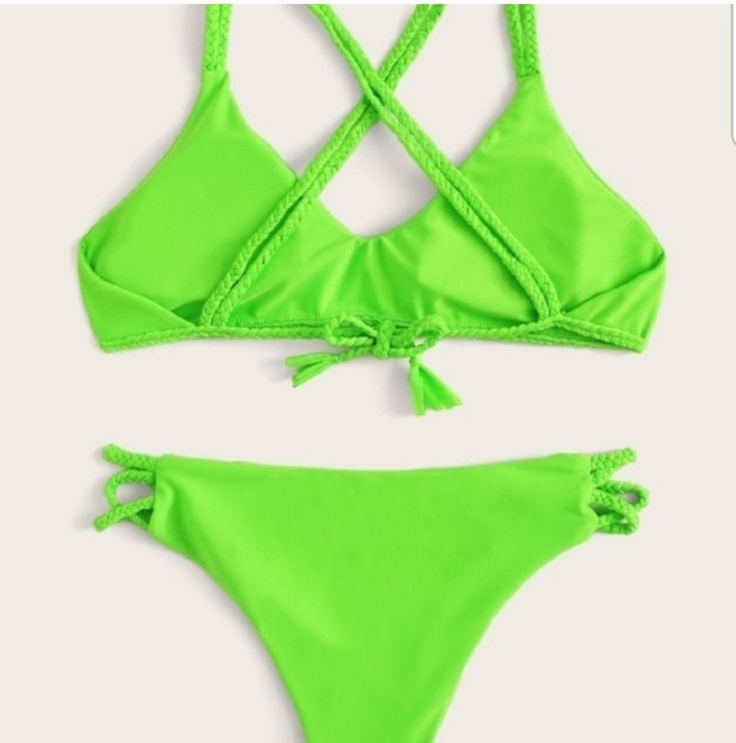 Brand New! Neon Green Bikini set With Braided Straps- Medium