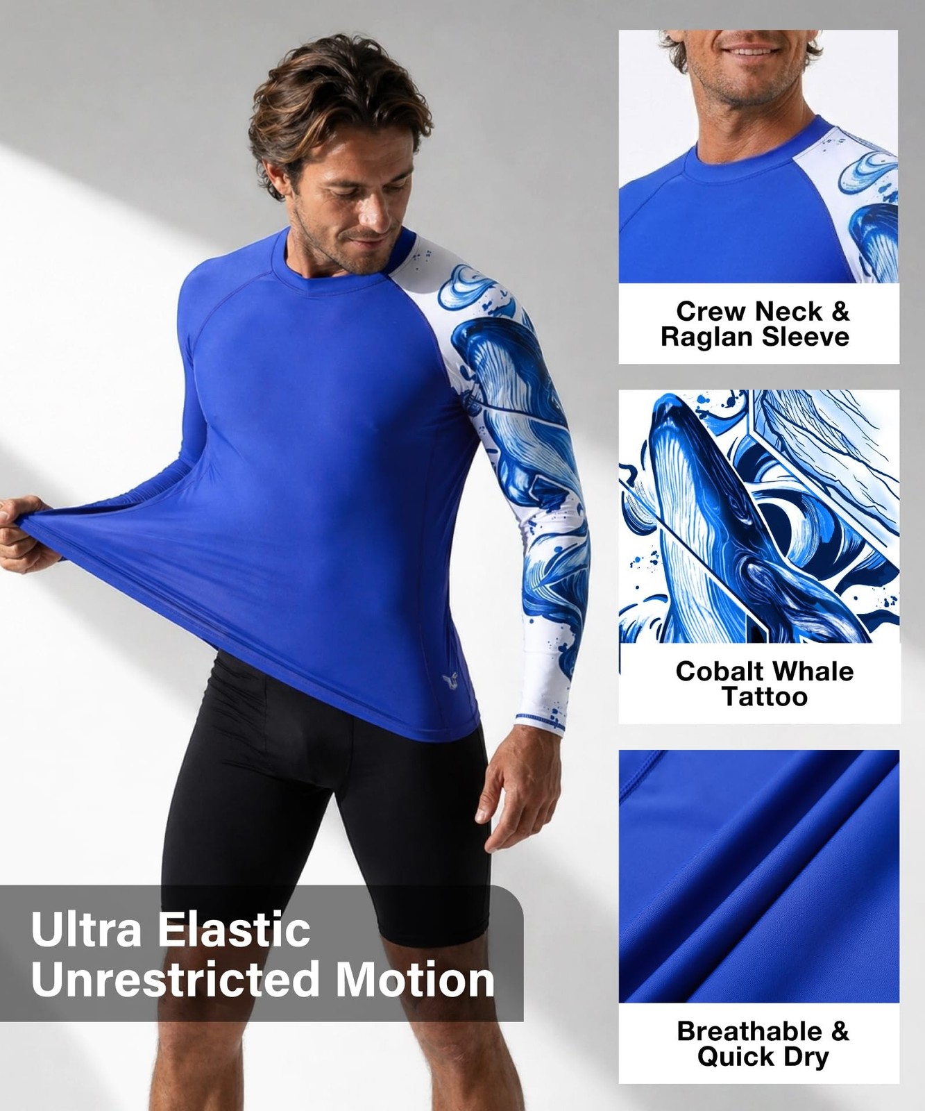 HUGE SPORTS Men’s Swim Shirts Long Sleeve UPF 50+ Rash Guard Sun Shirts UV Su…