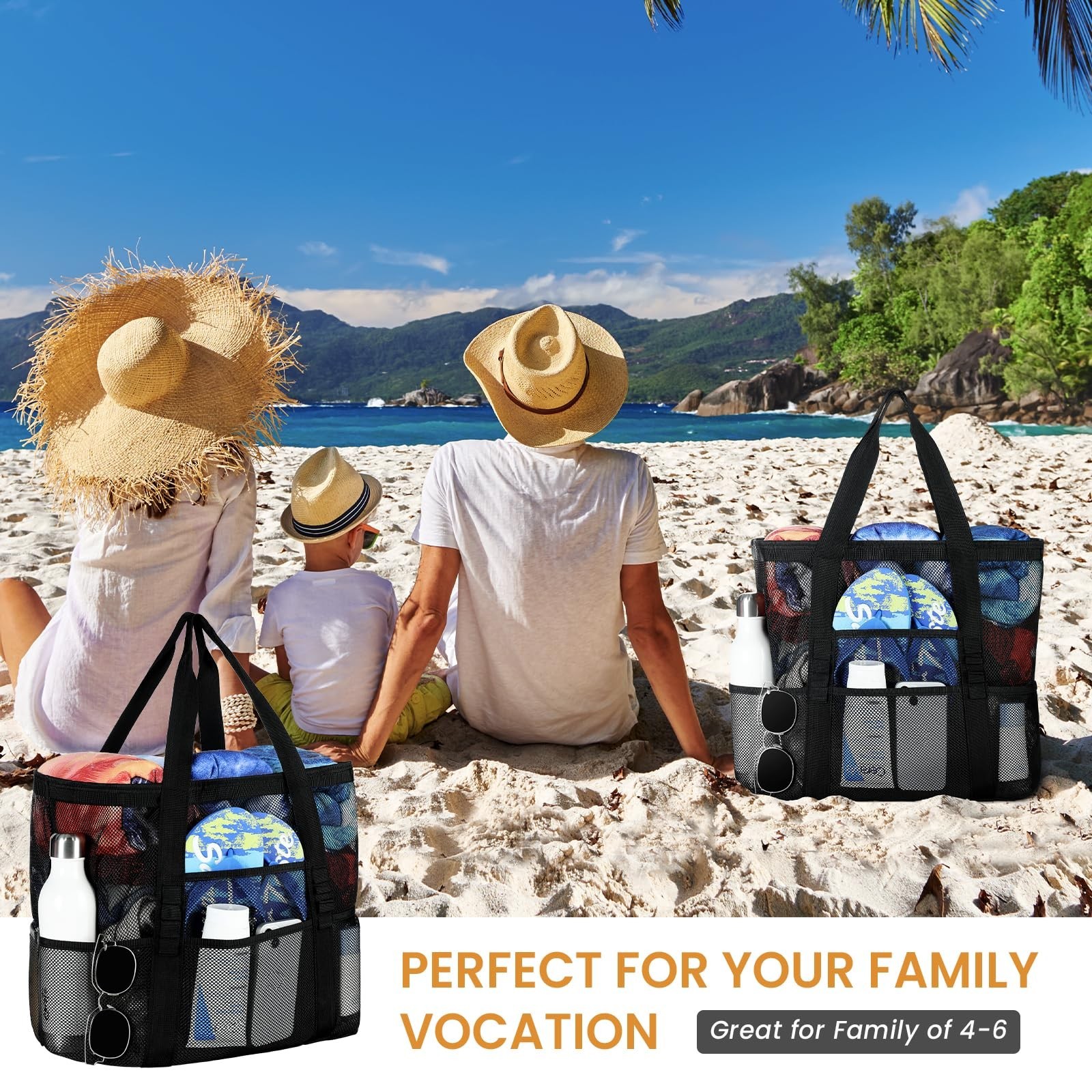 Tavaleu Mesh Beach Bag – Large Beach Tote with Multi Functional Pockets for F…