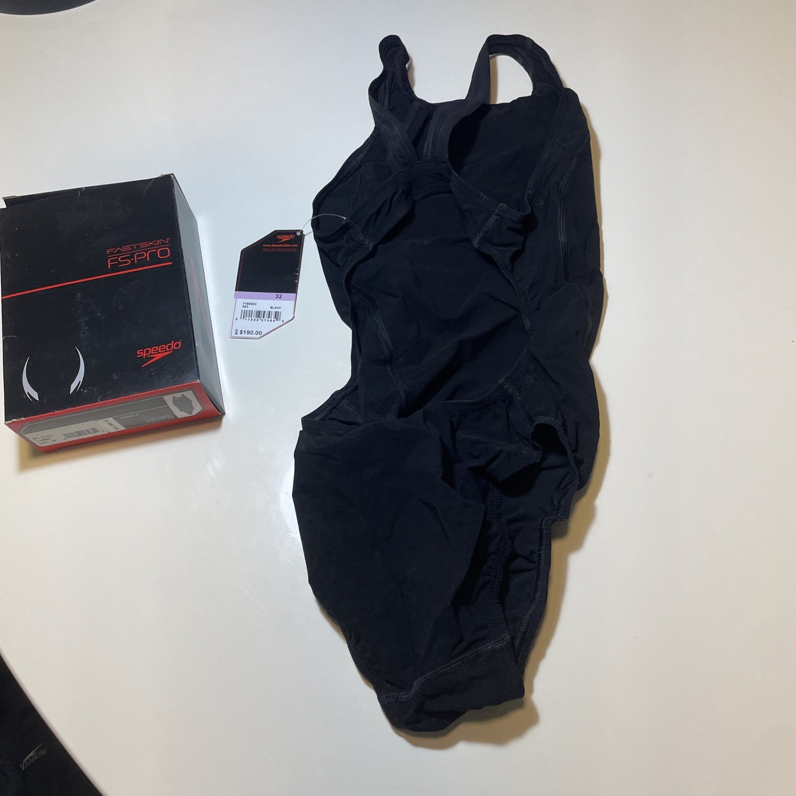 New /Tags Never Worn Women’s Black Speedo Fastskin FS-PRO Race Swimsuite Size 32