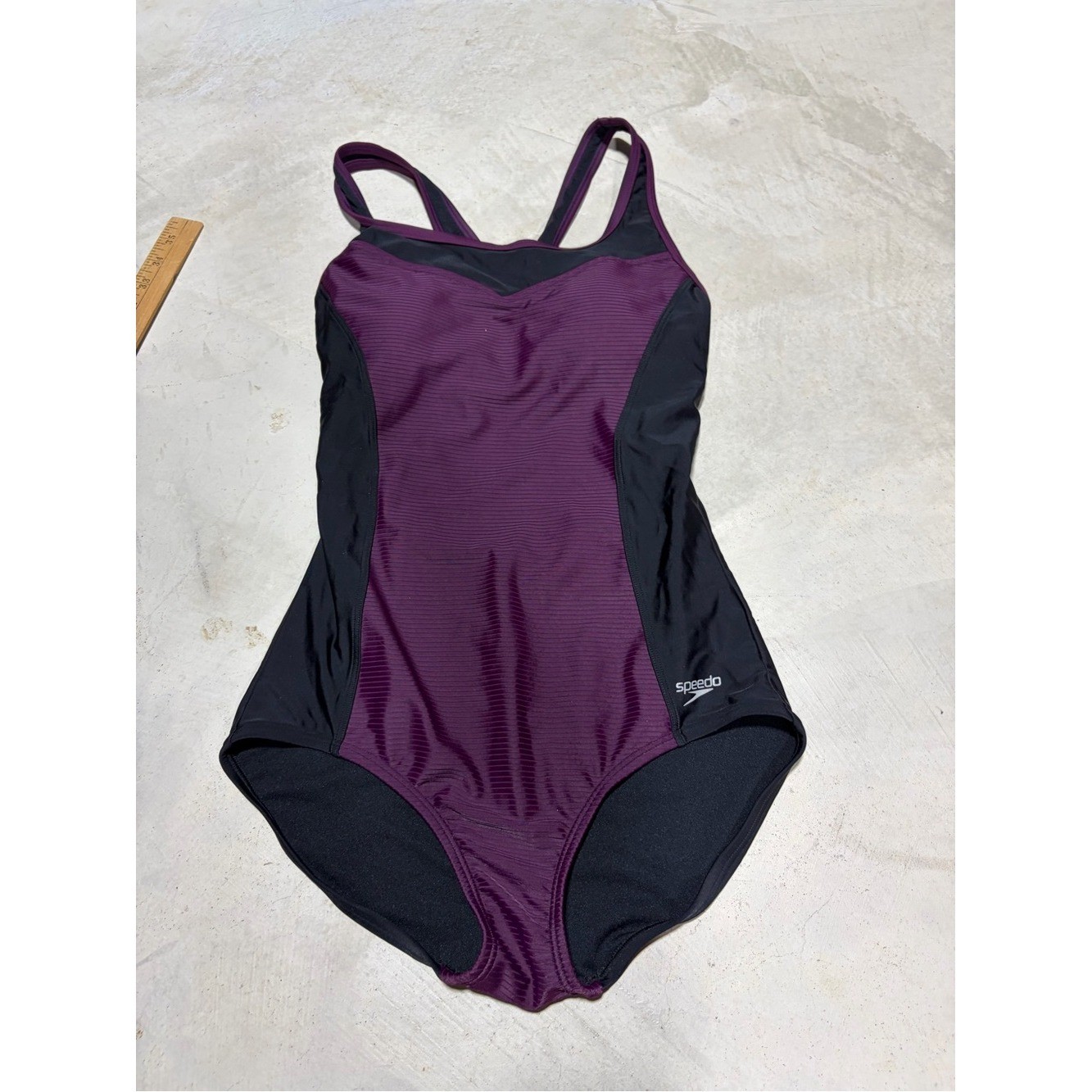 Speedo Plum and Black Performance One-Piece Swimsuit medium