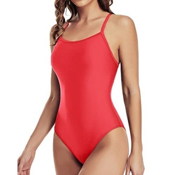 TEMPT ME Padded Bra Support V-Back One Piece Swimsuits For Women Red size M