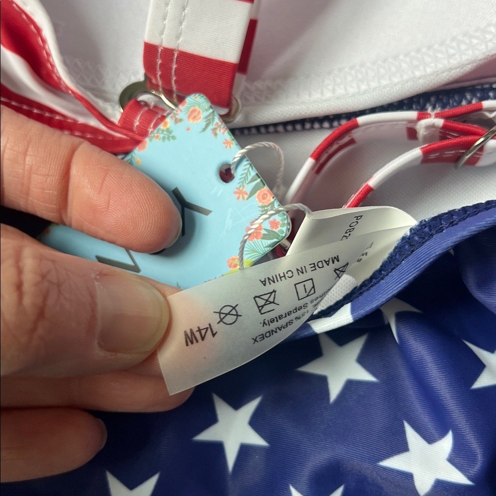 Younique Tummy Control Slimming One Piece Swimsuit Sz 14 National Flag ⚫️