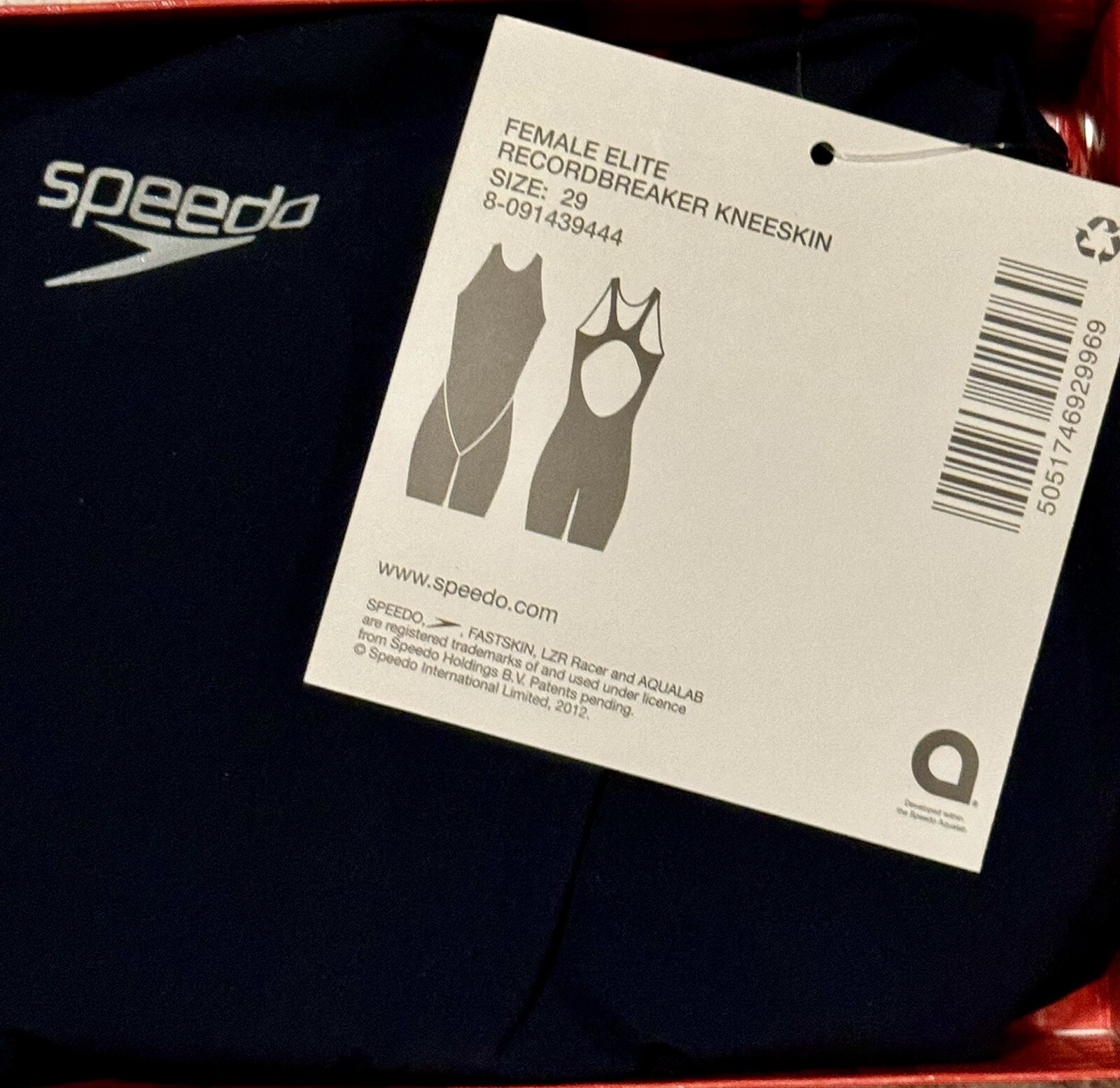 Women’s Speedo LZR Elite 2 Size 29 Kneeskin Open Back-Navy/Red–No Comfort Strap