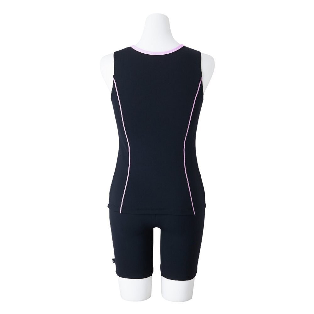 Mizuno Women’s Aqua Fitness Two-Piece Swimsuit Front Zip Tank Top Black/Pink