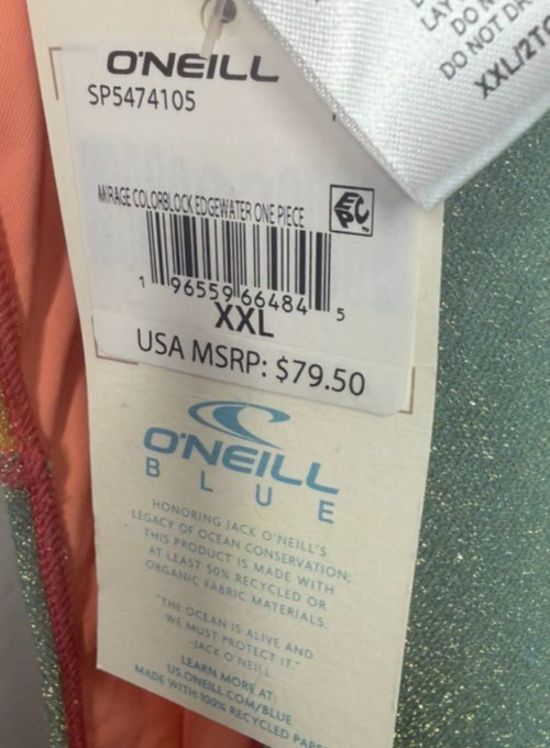O’neill Women’s Swim Costal Daydream Mirage Colorblock One Piece Size XXL NWT