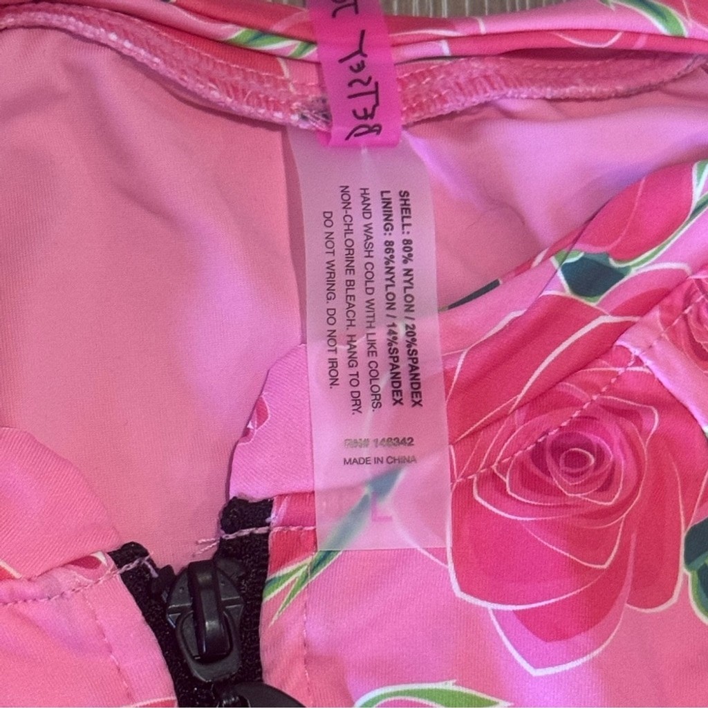 Betsey Johnson Scuba Knit Half Zip Long Sleeve One-Piece Swimsuit Size Large NWT