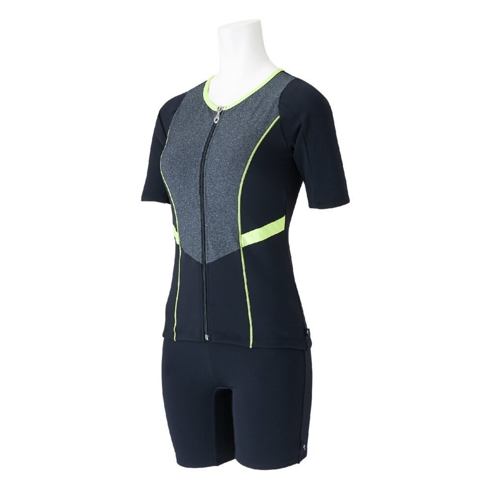 Mizuno Women’s Aqua Fitness Two-Piece Swimsuit Front Zip Black/Lime 2025SS
