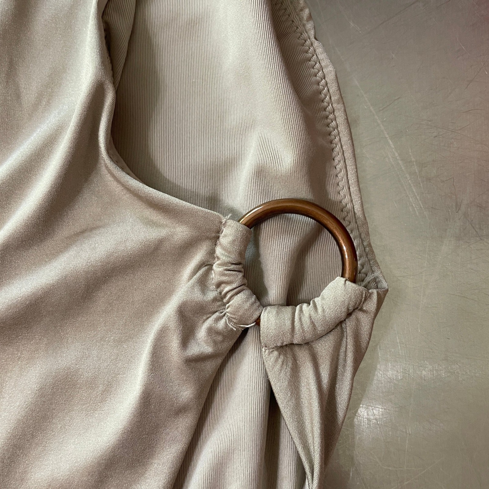 Aerie One Piece Swimsuit Small Beige Ring Detail Deep V Back High Cut NWT