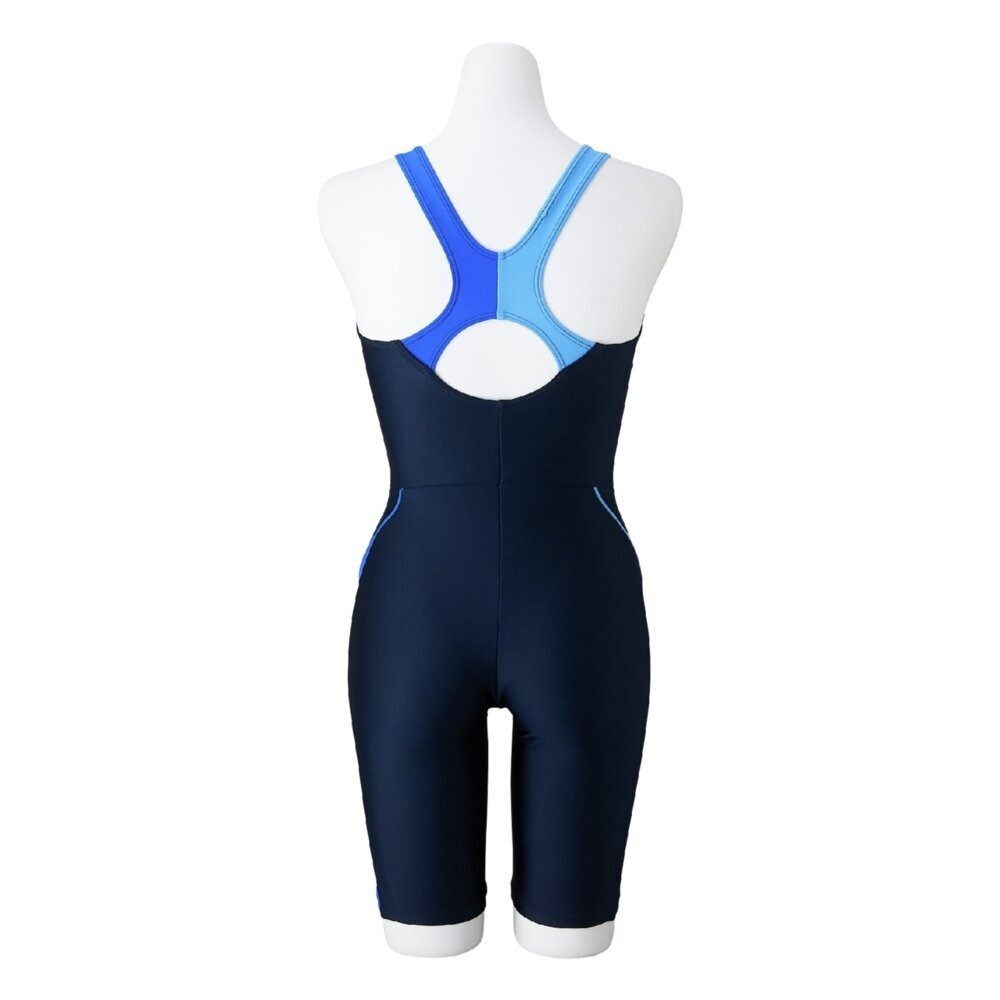 Mizuno Women’s Swim Fitness All-in-One Swimsuit Two-Tone Design Navy/Blue 2025SS