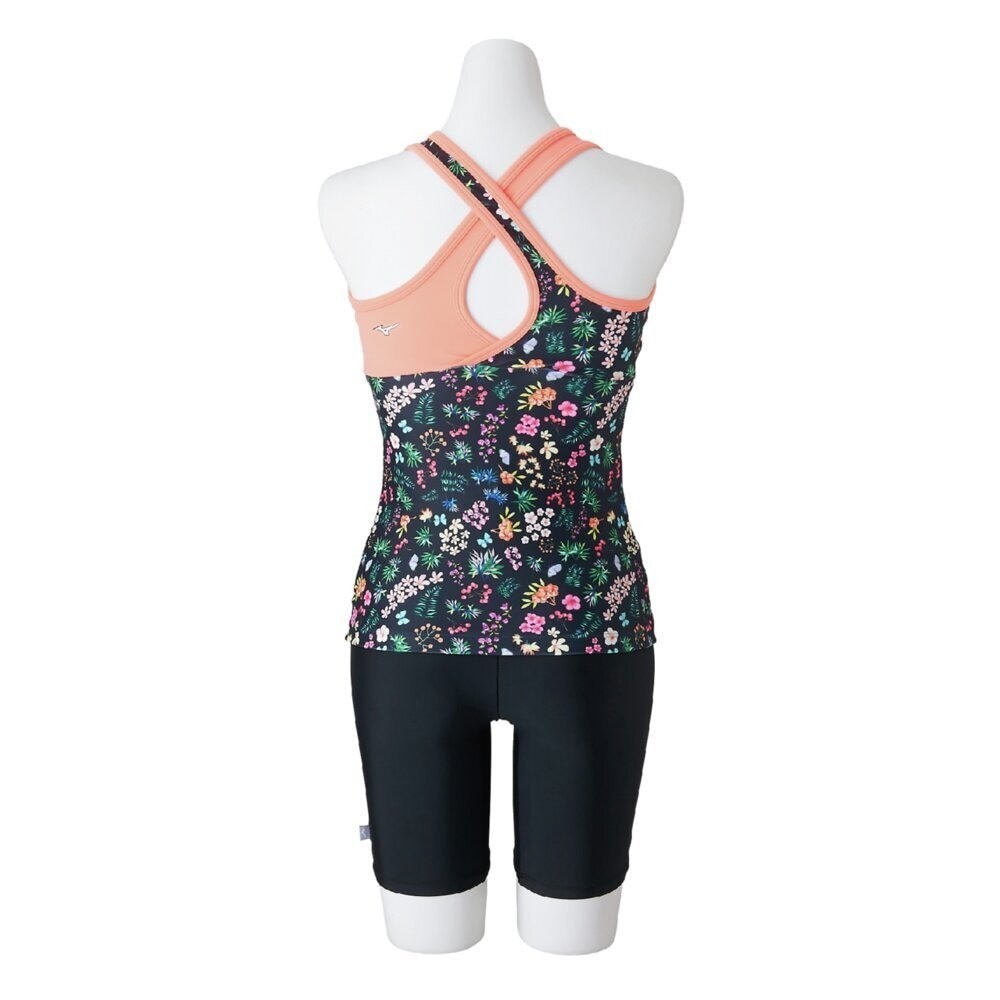 Mizuno Women’s Aqua Fitness Two-Piece Set (anti-roll buttons) Floral Pattern