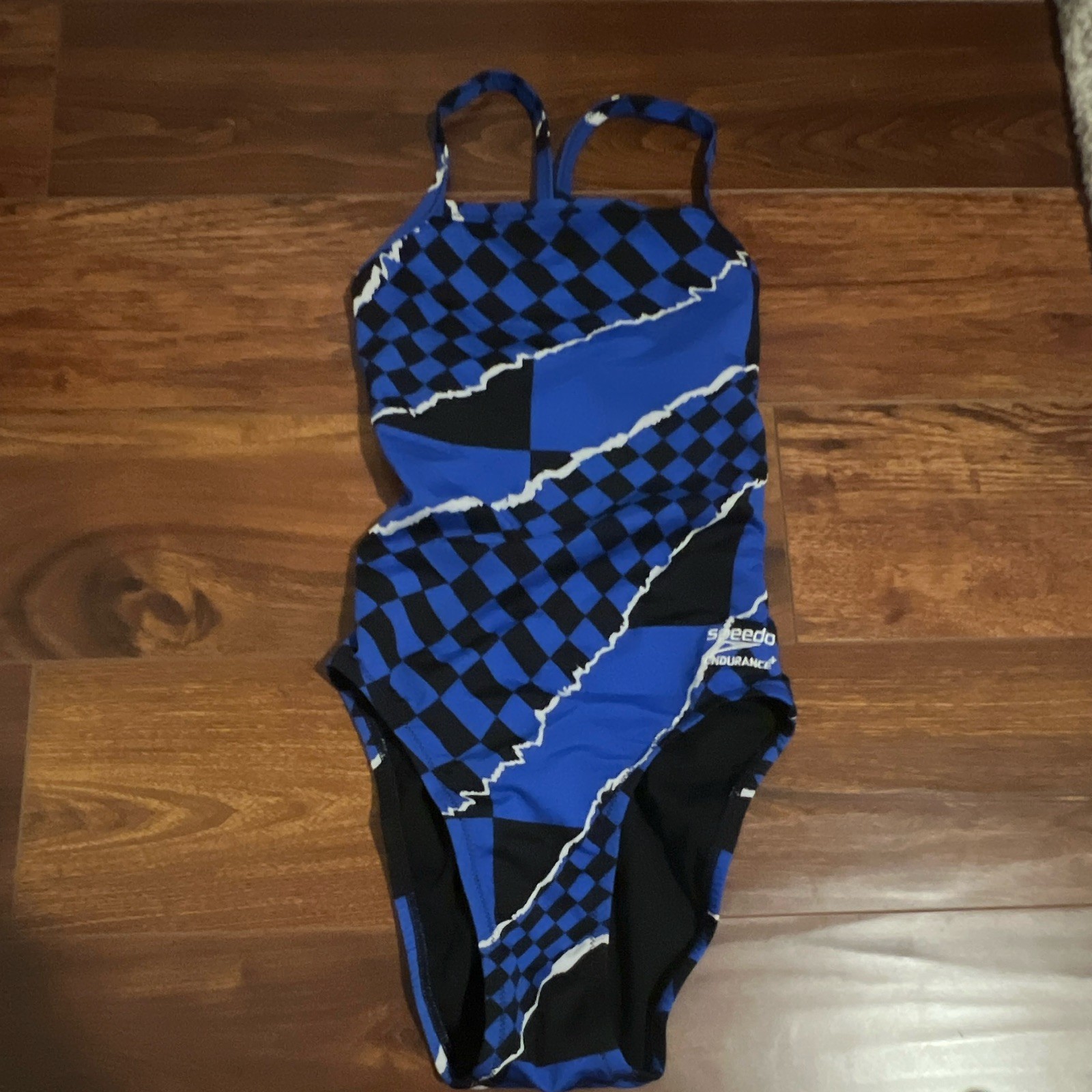 Speedo Endurance+ Competitive One Piece Swimsuit 28 Blue/Black Check