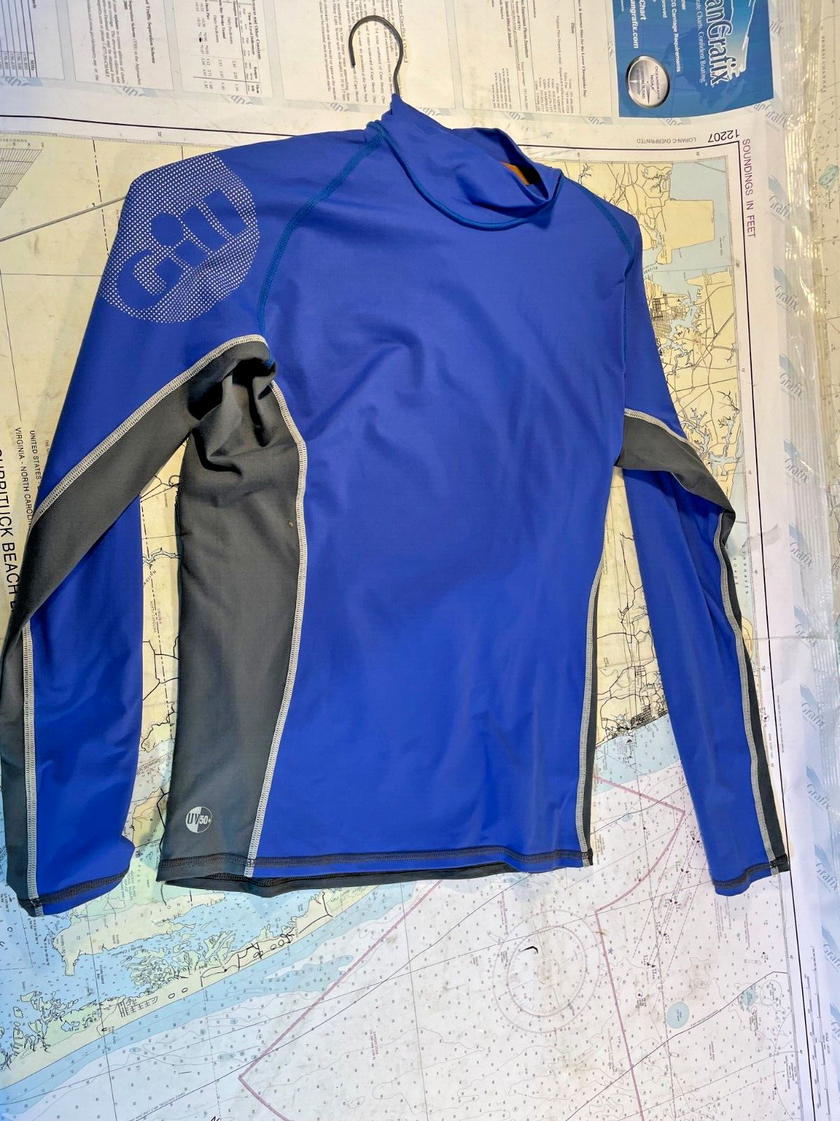 Gill womens size 10 Rash Guard – Blue/Gray – Long Sleeve