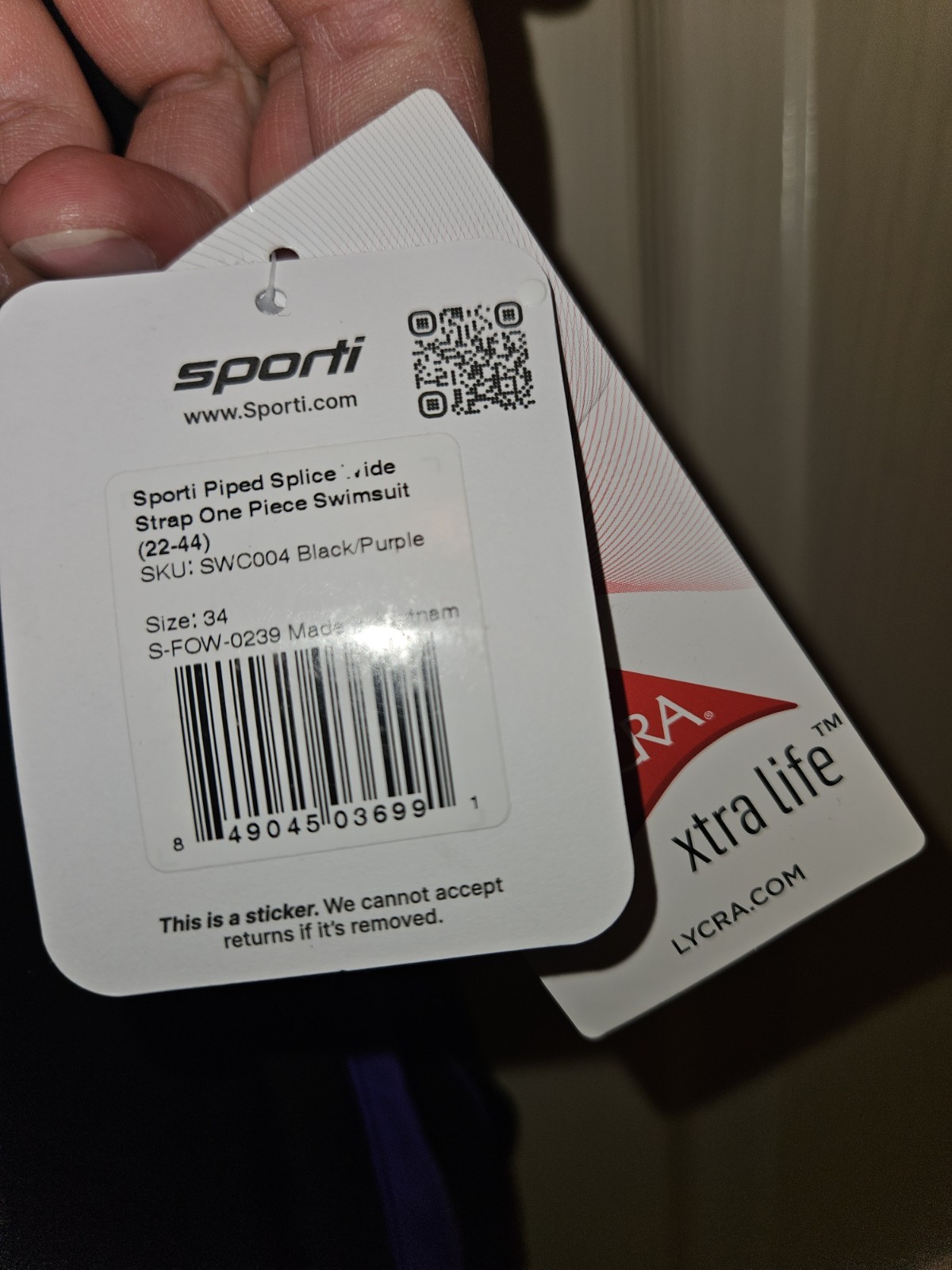 Sporti Competitive Lycra One Piece Wide Strap Swimsuit Black/Purple 34