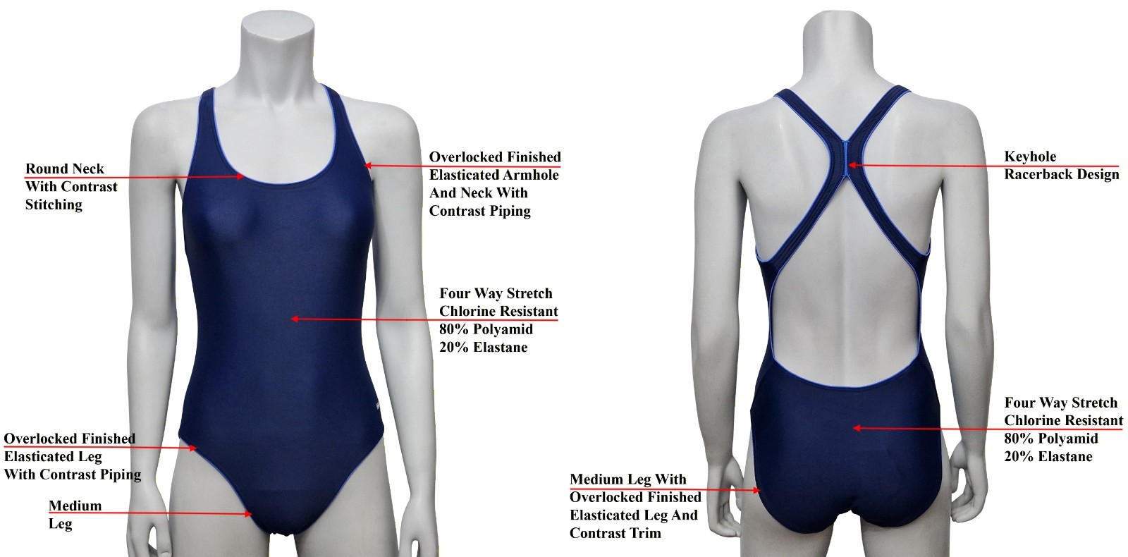 CHEX Miami Sports Fit Swimming Costume Navy Sky 38″ UK 12 Piping Swimsuit 2026
