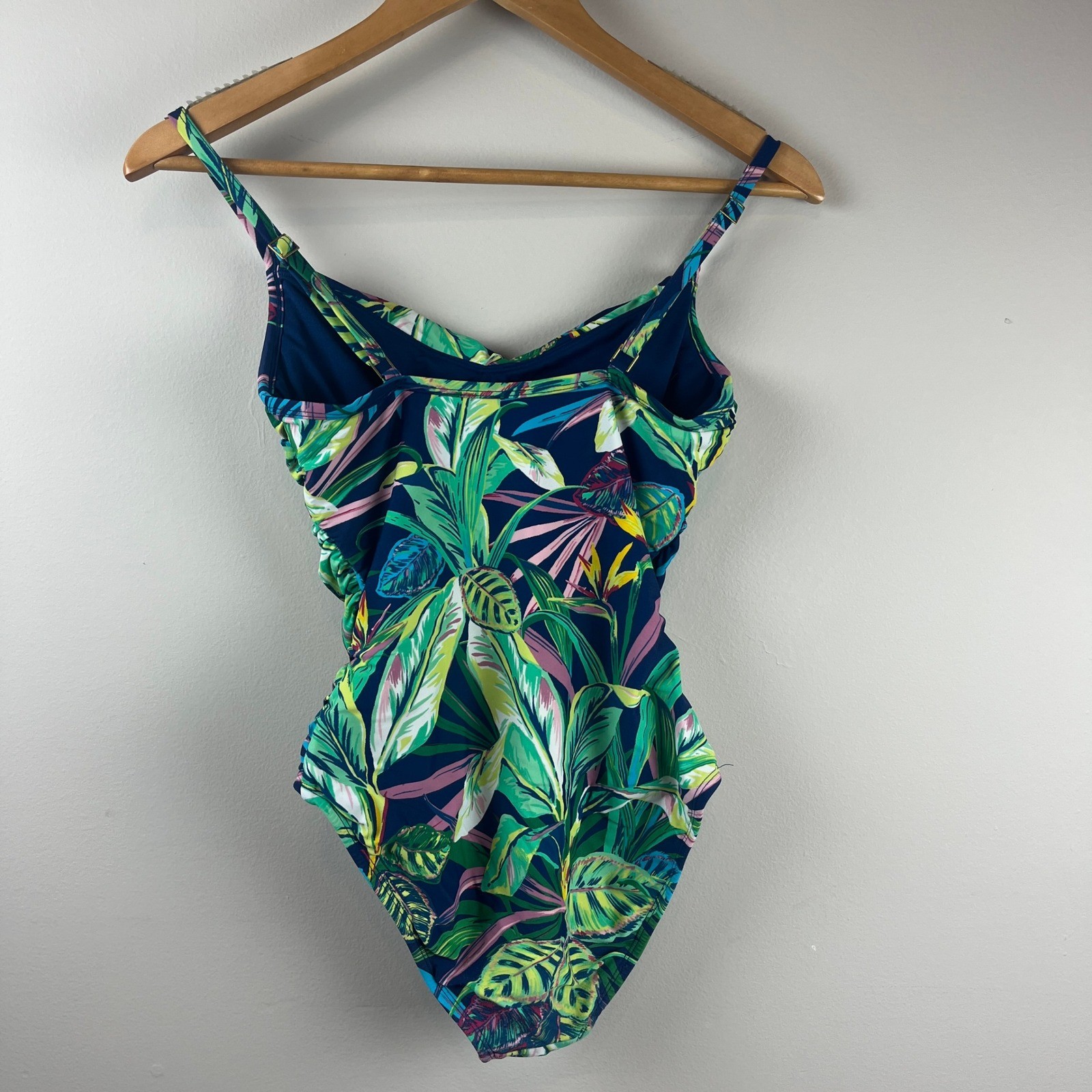 Bleu Rod Beattie Blue Tropical Leaf Print One Piece Swimsuit Small