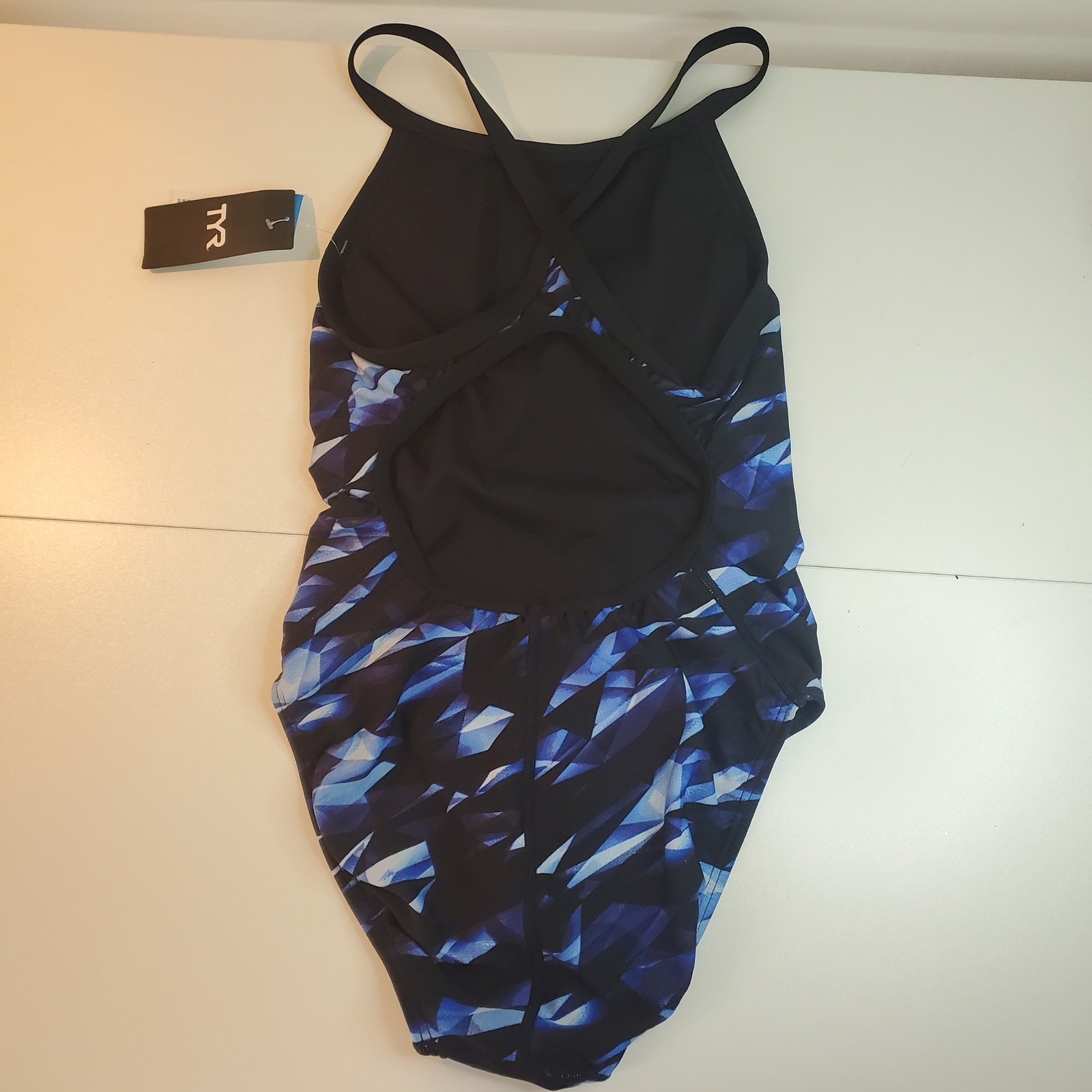 TYR Durafast Elite Diamondfit One Piece Swimsuit Blue Black Geometric Size 30 S
