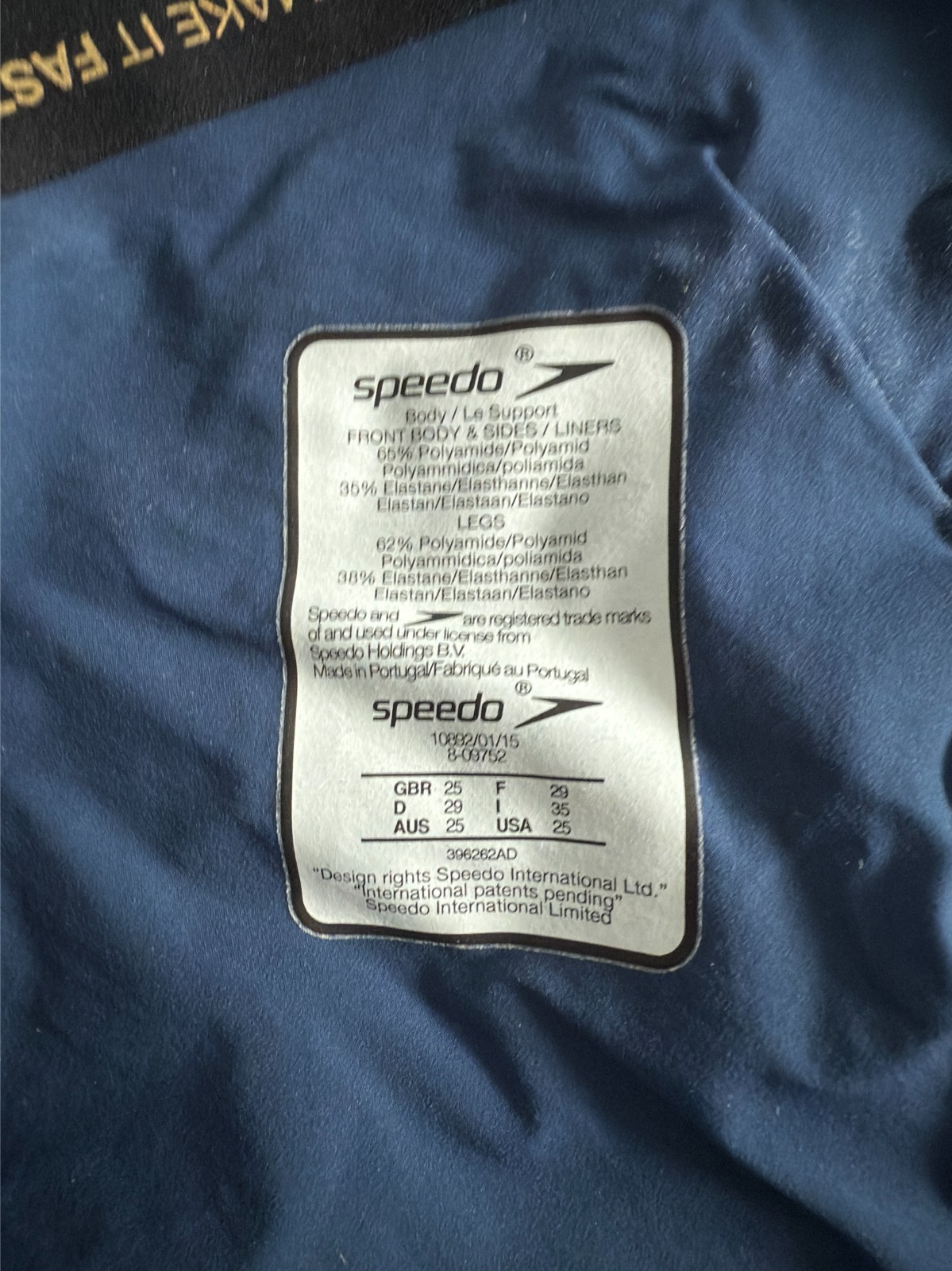 Speedo LZR X Kneeskin Sz 25 Womens Open Back Swim Blue/Gold