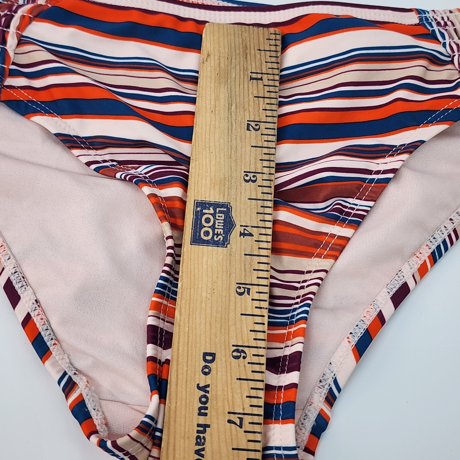NWT Cabana del Sol Bikini Bottoms L Nautical Striped Ruched Swimsuit Bottom ONLY