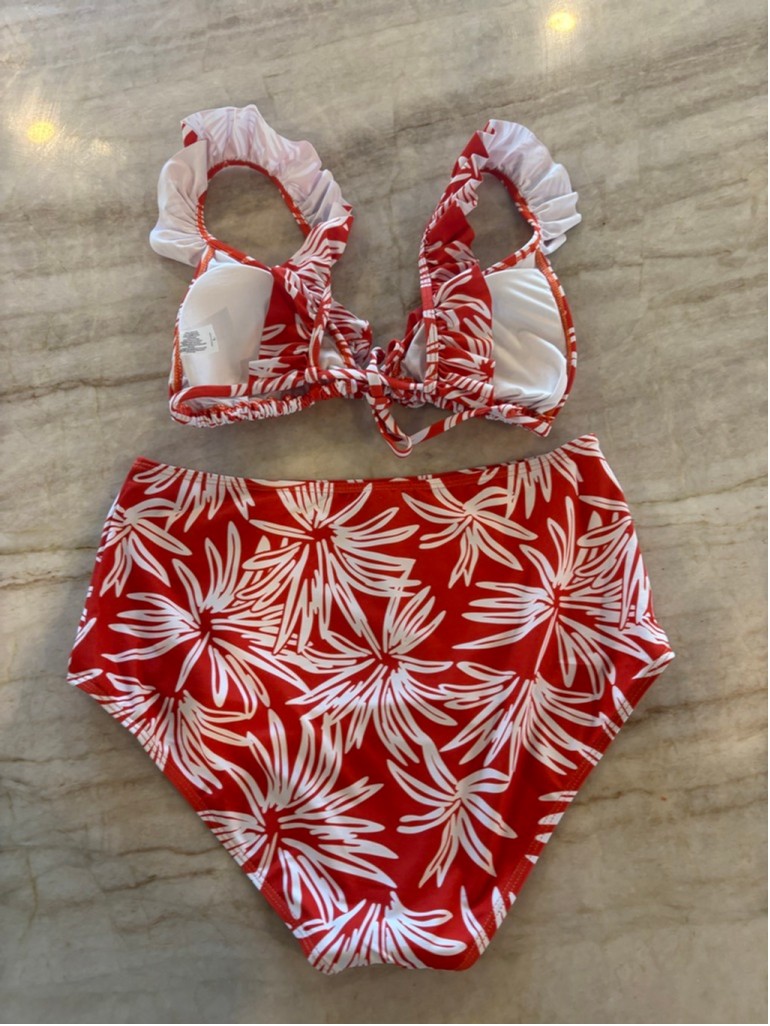 Women’s Unbranded burnt orange White Floral High Waist Ruffle Bikini Swimsuit L