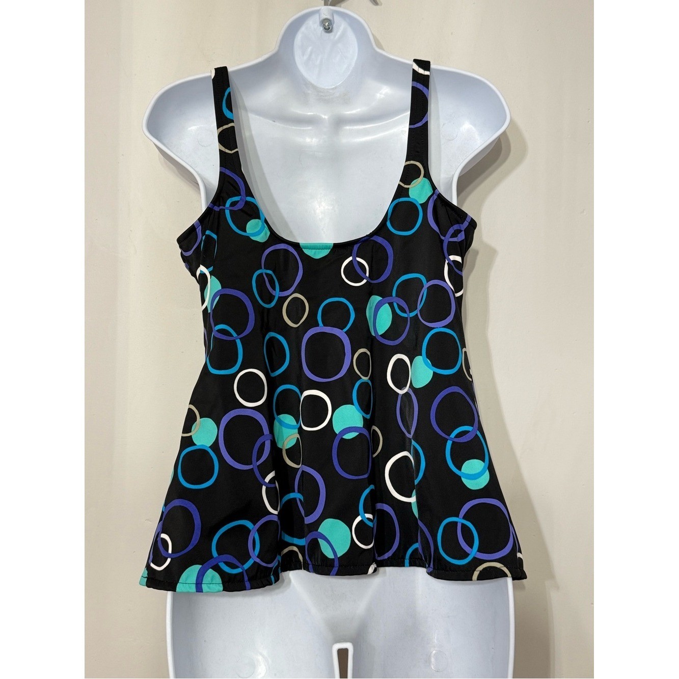 MiracleSuit Tankini Swim Geometric Circles Print Wireless Padded Beaded 16