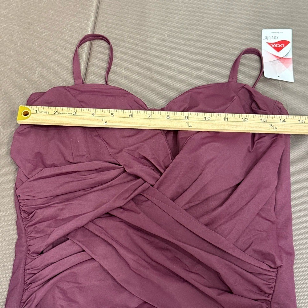 Lands End Slendersuit One Piece Swimsuit Bandeau Removable Straps Ruching NWT 16