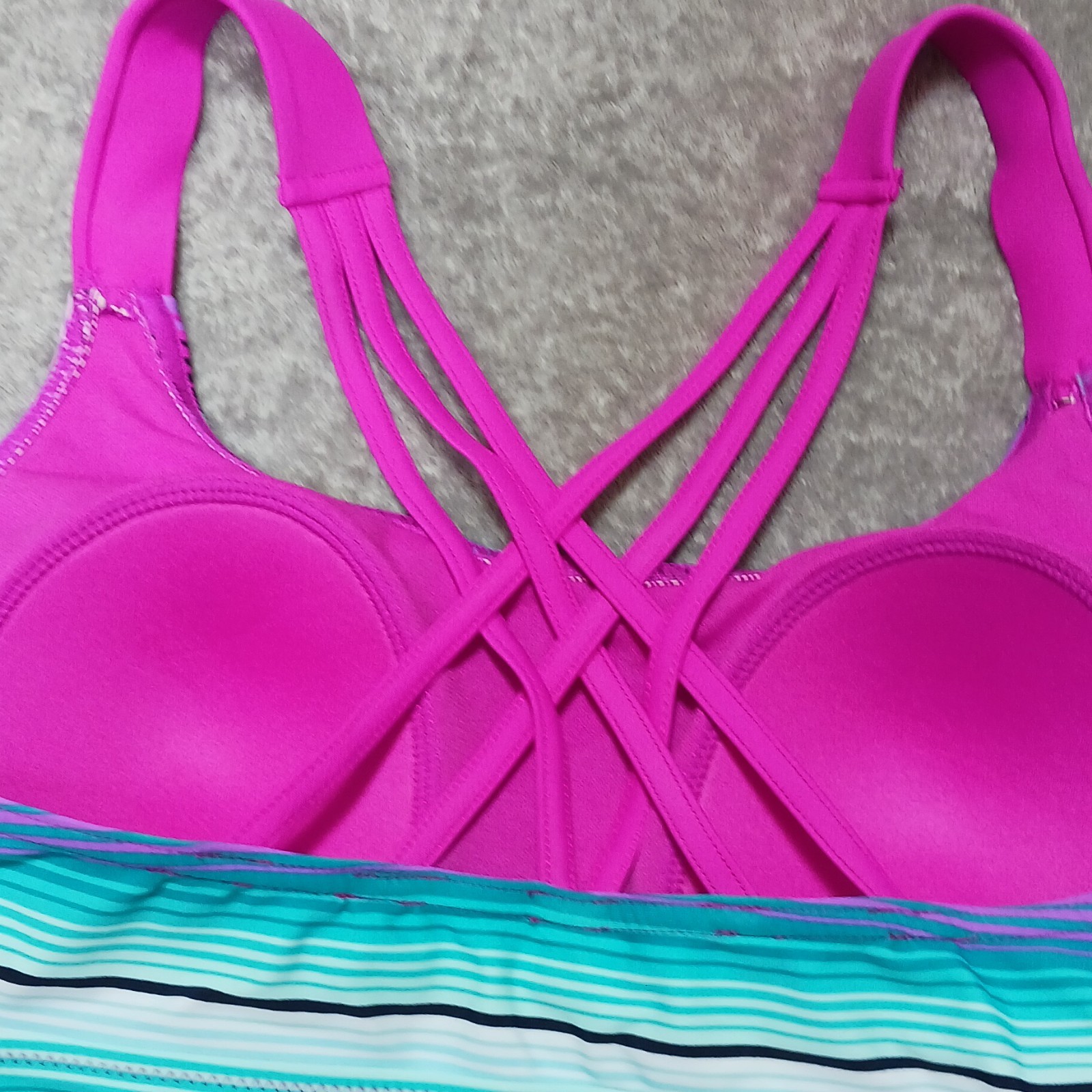 ZeroXposur Women’s Strappy Back Tankini Swim Top L Pink Blue Striped