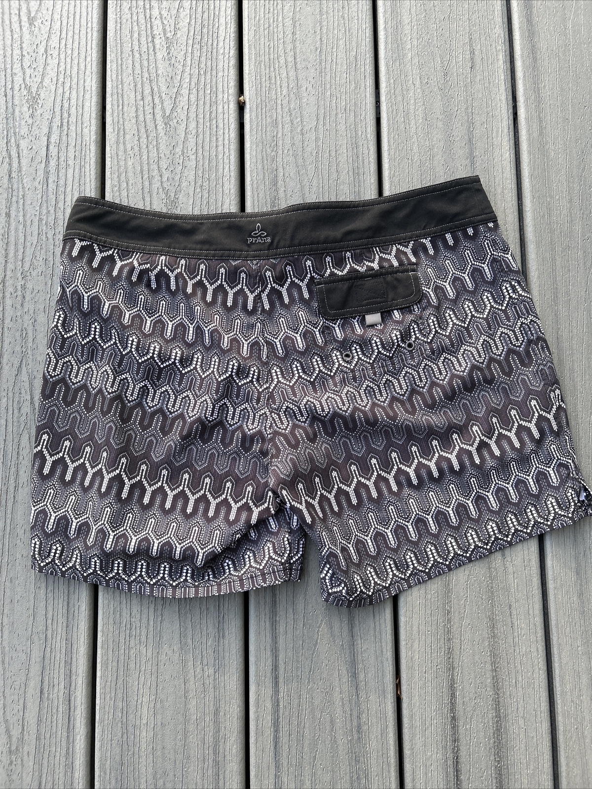 Prana Women’s Sz M Board Shorts Swim ~Black/White/Gray~