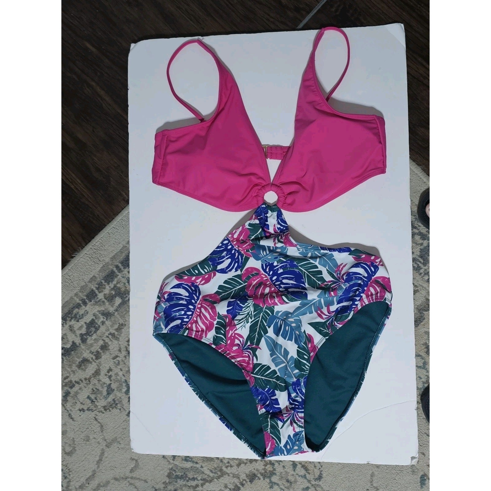 Decree One Piece Tropical Rich Colors Print Split Swimsuit size XXL