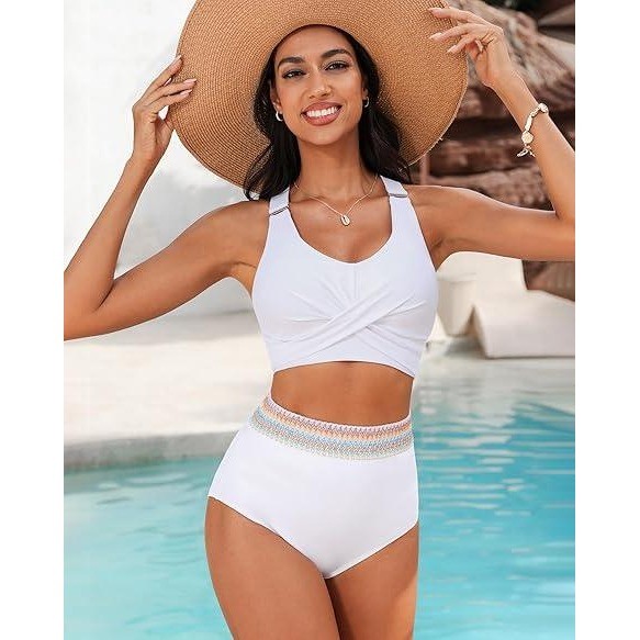 MSRP $33 GRAPENT Women’s M White Swim Bikini Tops Only Twist Front Ruched Ba