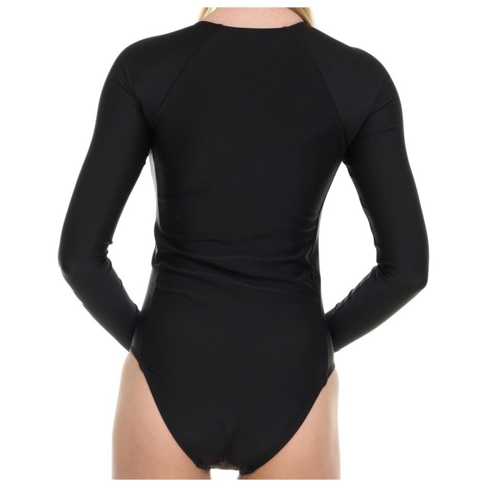 NWT Hurley Black Long Sleeve One Piece Rash Guard / Swimsuit UPF 50+ Zip Surf SM