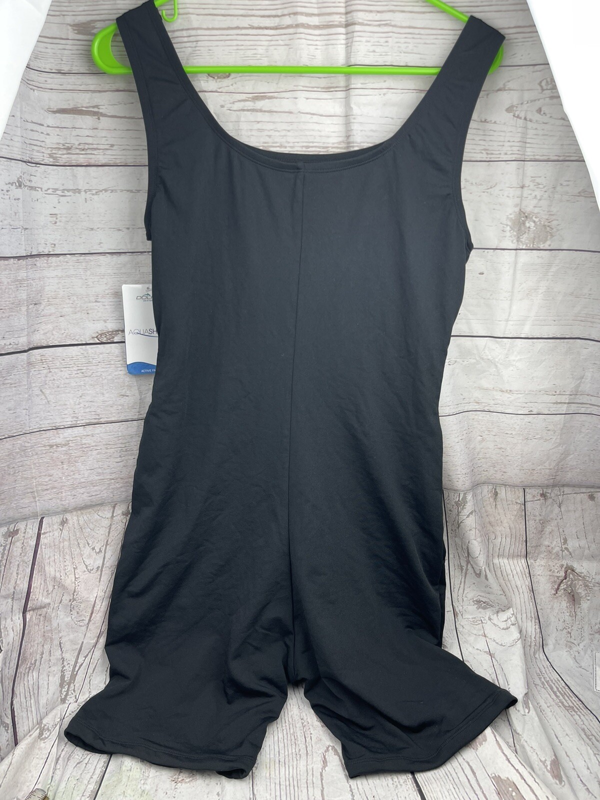 NWT Dolfin Aqua Shape Aquatard One Piece Black Swimsuit Legs Chloroban Women 6 S