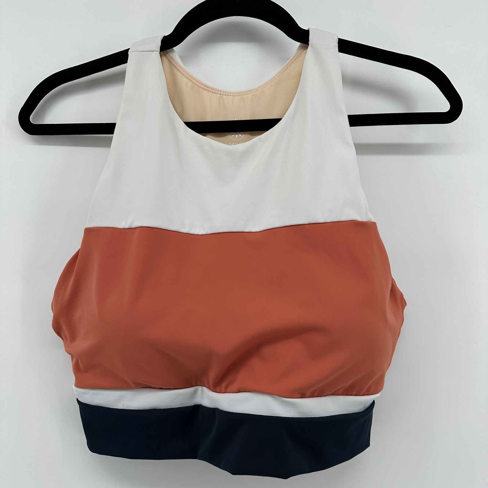 Senita Athletics Women Colorblock High Neck Racerback Tankini Top Orange Navy L