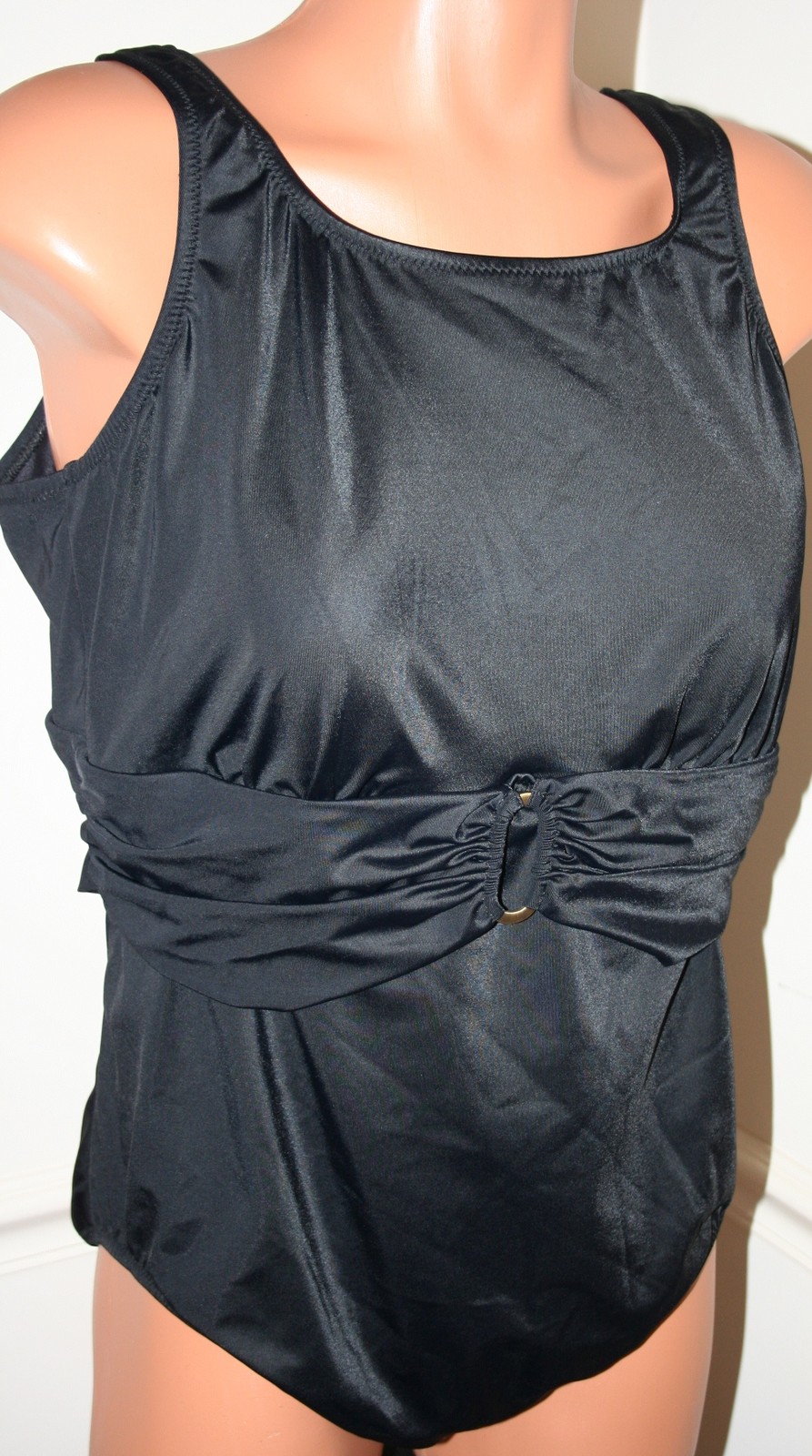 lands end PLUS SIZE ONE PIECE 1PC SWIMSUIT BATHING SUIT v neck top BLACK 22W 22