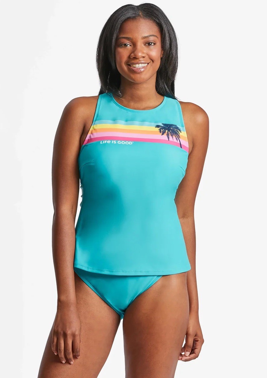 Life is Good UPF 50+ Turquoise 2 Pc Tankini Bikini Swimsuit Women’s Size L NWT