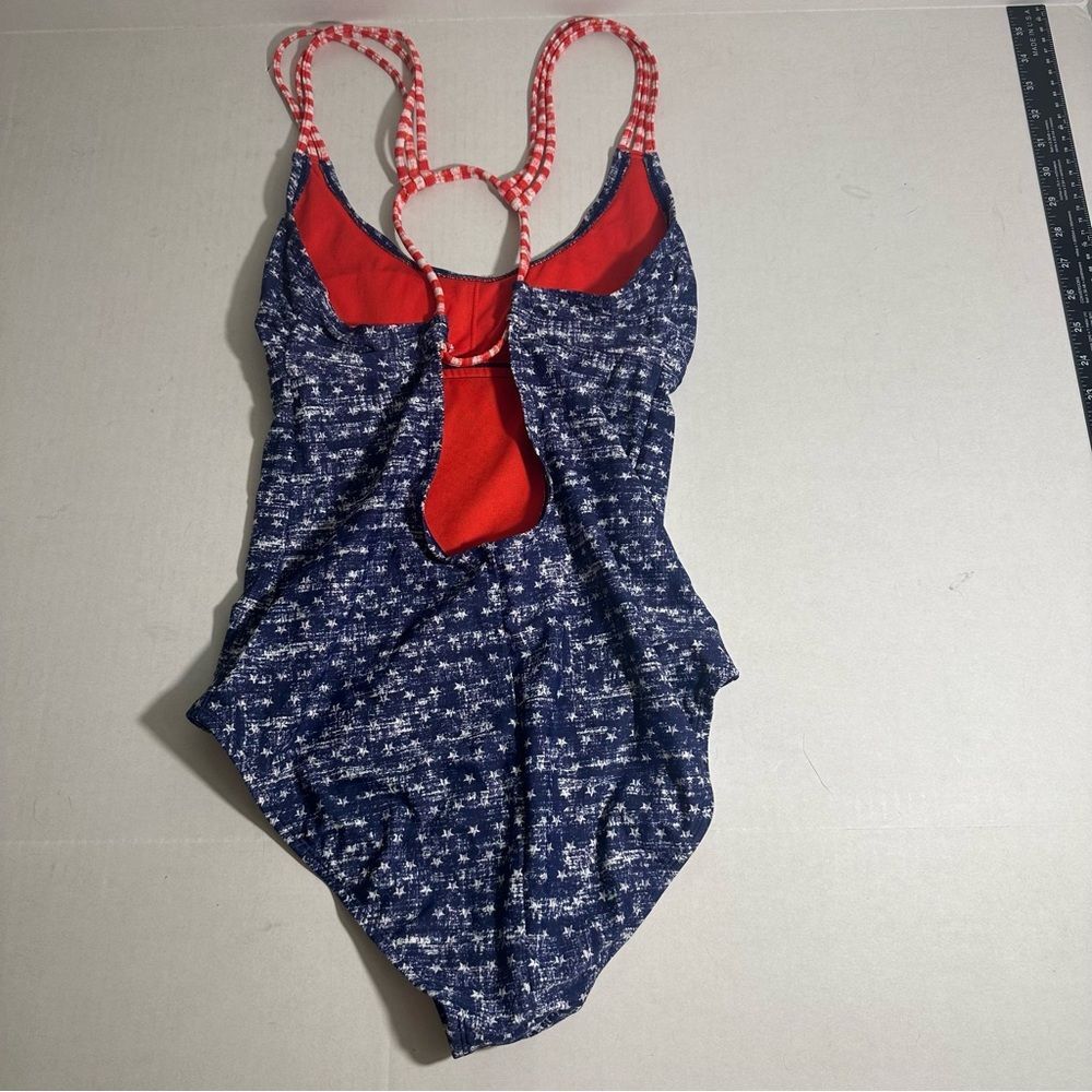 Mossimo Womens Swimsuit One Piece Red White Blue Patriotic Stars Stripes Size M