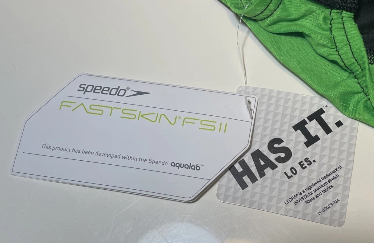 New With Tags FS II Recordbreaker Black/ Green Size 34 Speedo Race Swimsuit