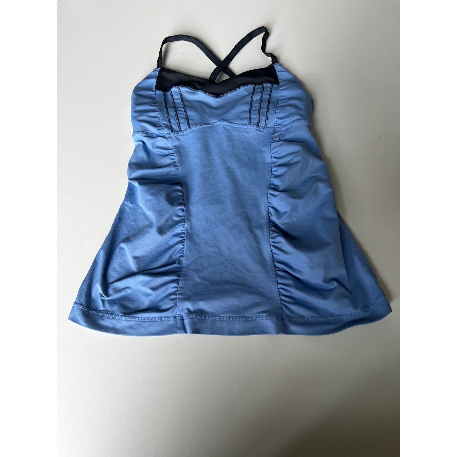 Lululemon Blue Purple Tank Top Ruching Sides Grey Trim Athletic Women’s Sz 4