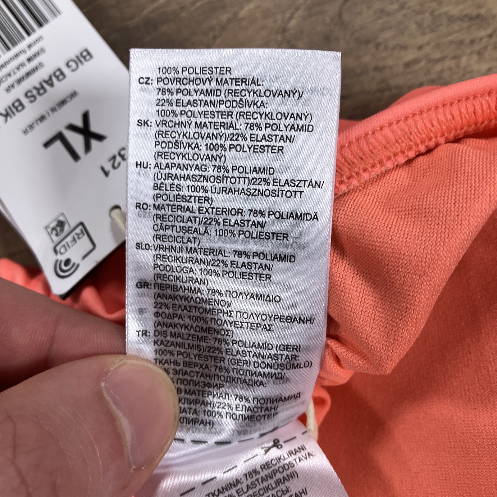 Adidas Big Bars Bik TP Swimwear Sports Bra Top XL Coral Fusion Shadow New