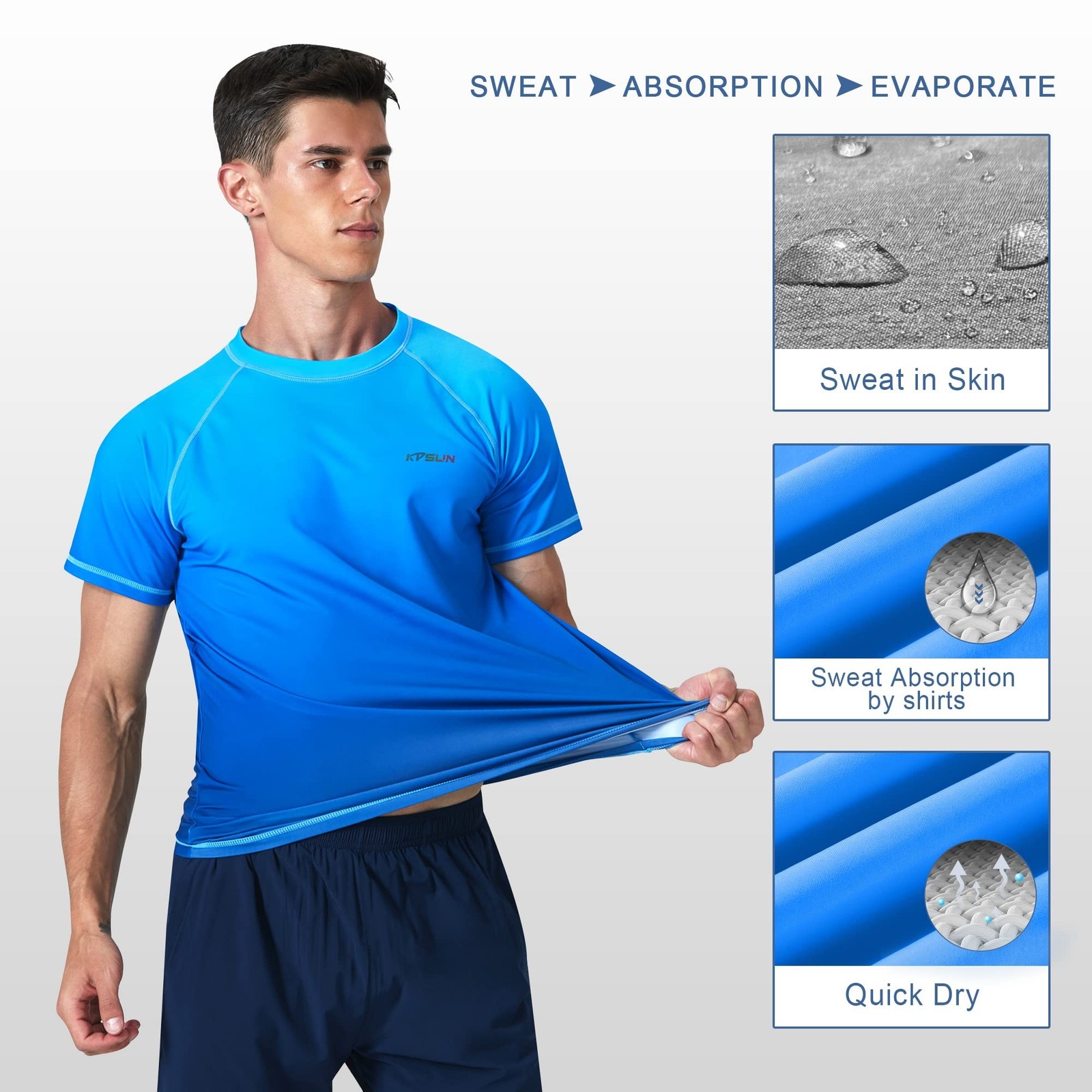 Mens Swim Shirts UPF 50+ Sun Protection Quick Dry SPF Rash Guard Outdoor Beac…