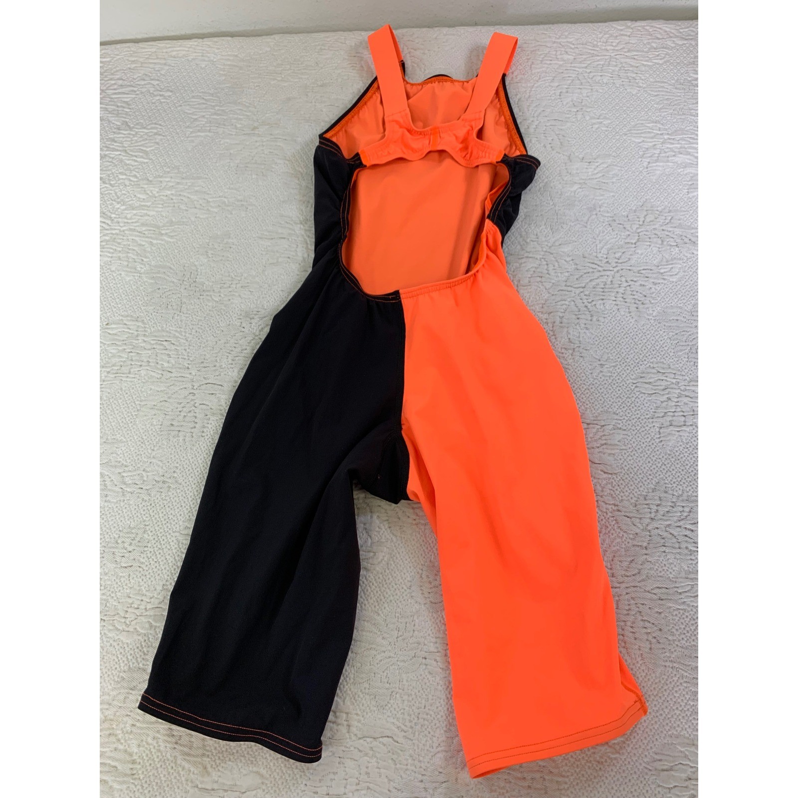 Speedo LZR Racer Kneeskin Swimsuit Black Neon Orange Colorblock Technical Sample